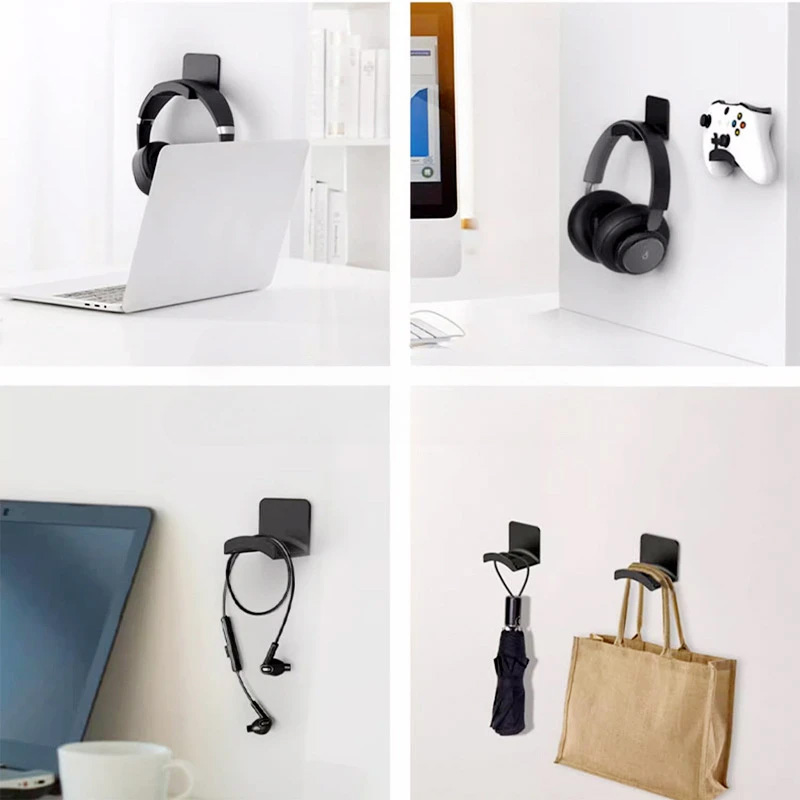 Gaming Home Accessories - 4Pcs Black Adhesive Headphone Stand Wall